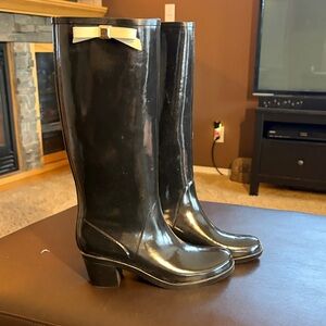 Kate Spade Black and Cream Rain Boots with Bow